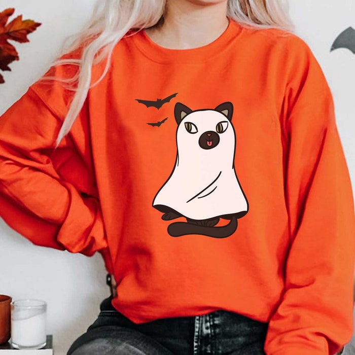 Cat Ghost Halloween Sweatshirt