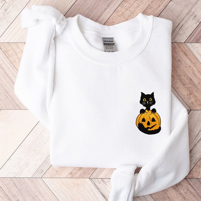 Cute Black Cat On Pumpkin Sweatshirt