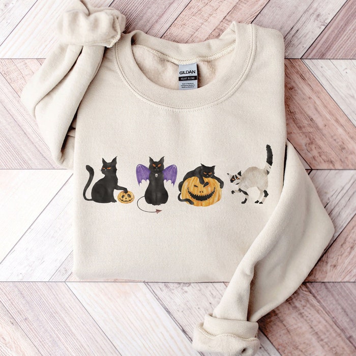 Cute Black Cats On Pumpkin Sweatshirt