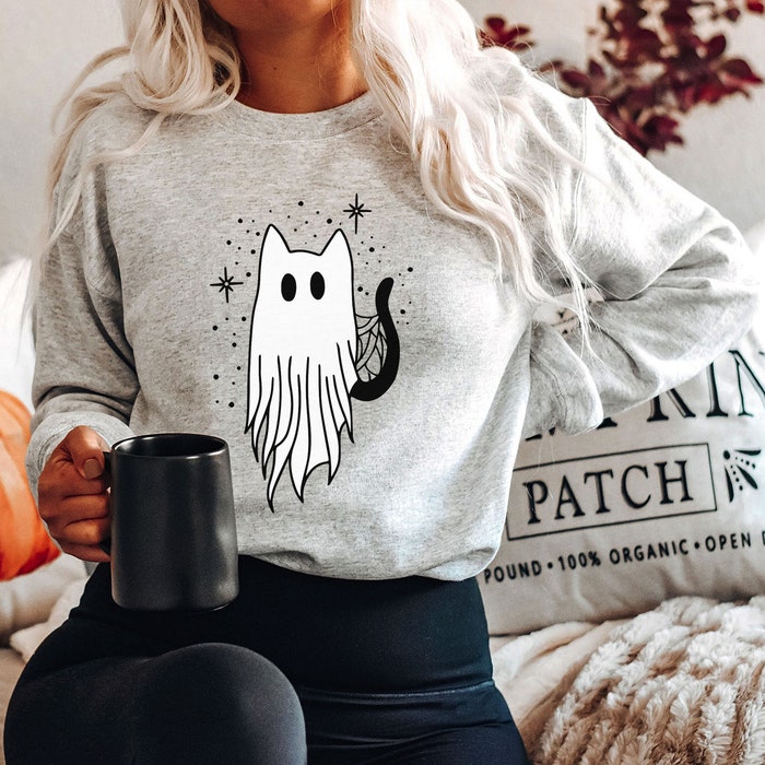 Ghost Cat Halloween Sweatshirt