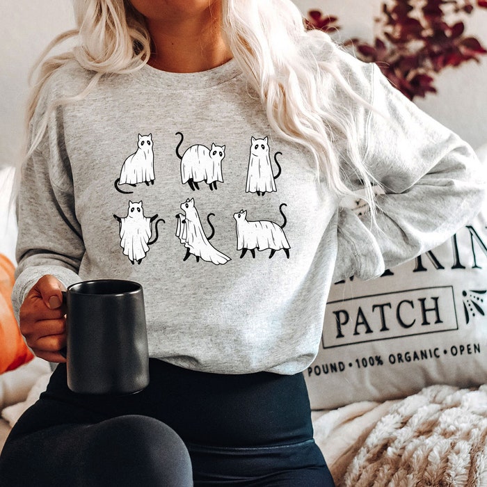 Ghost Cat Halloween Sweatshirt