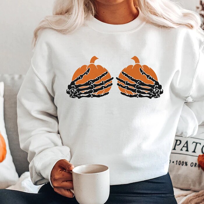 Skeleton Pumpkin Hands Sweatshirt